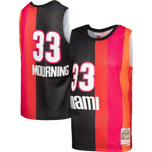 Alonzo Mourning Miami Heat Mitchell & Ness Hardwood Classics 2005/06 Split Swingman Jersey - Black/Red